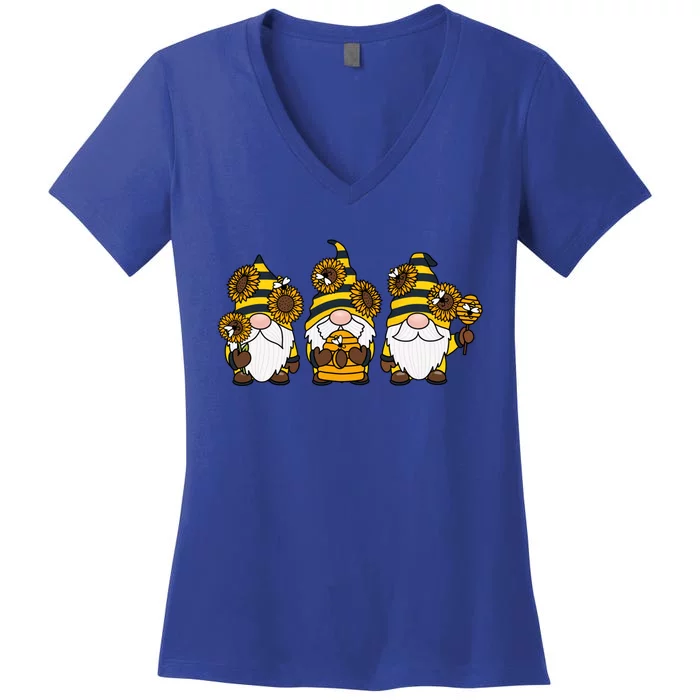 Bumbles Bee Summer Fall Gnome Honeybee And Sunflower Gnomes Cute Gift Women's V-Neck T-Shirt