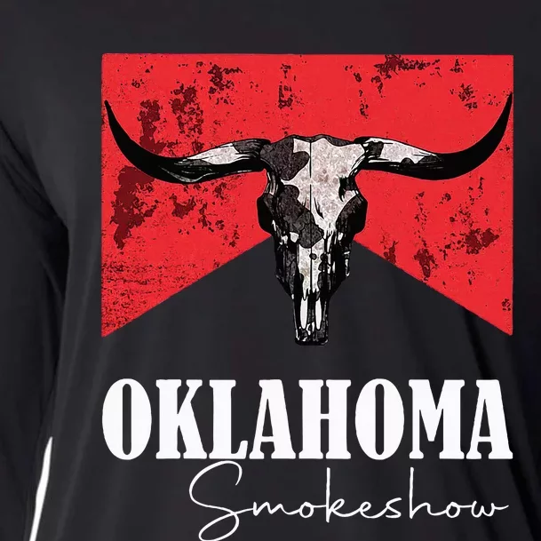 Boho Bull Skull Cow Oklahoma Smokeshow Western Country Cooling Performance Long Sleeve Crew