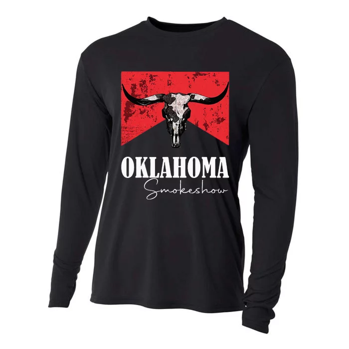 Boho Bull Skull Cow Oklahoma Smokeshow Western Country Cooling Performance Long Sleeve Crew