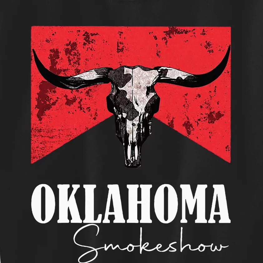 Boho Bull Skull Cow Oklahoma Smokeshow Western Country Kids Sweatshirt