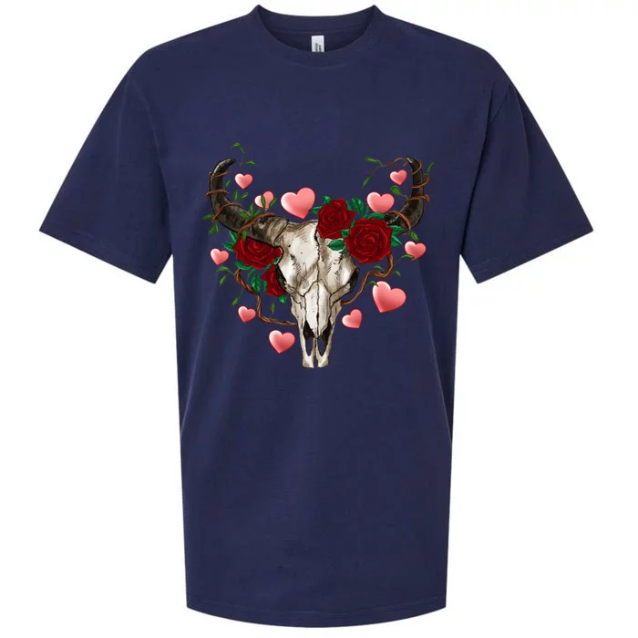 Boho Bull Skull Roses Heart Western Country Valentines Day Meaningful Gift Sueded Cloud Jersey T-Shirt