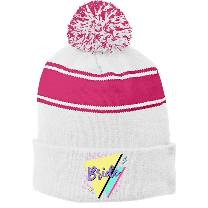 Bride & Bride Squad Retro 90’s Bachelorette Party Matching Stripe Pom Pom Beanie