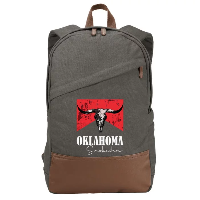 Boho Bull Skull Cow  Oklahoma Smokeshow Western Country Cotton Canvas Backpack