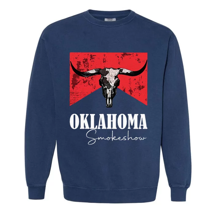 Boho Bull Skull Cow  Oklahoma Smokeshow Western Country Garment-Dyed Sweatshirt