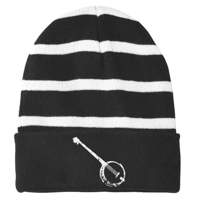 Banjo Bluegrass String Instrument Play Banjo Folk Music Striped Beanie with Solid Band