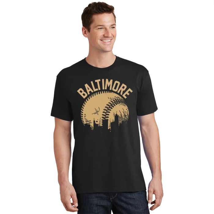 Baltimore Baseball Skyline Maryland Player Coach Fan T-Shirt