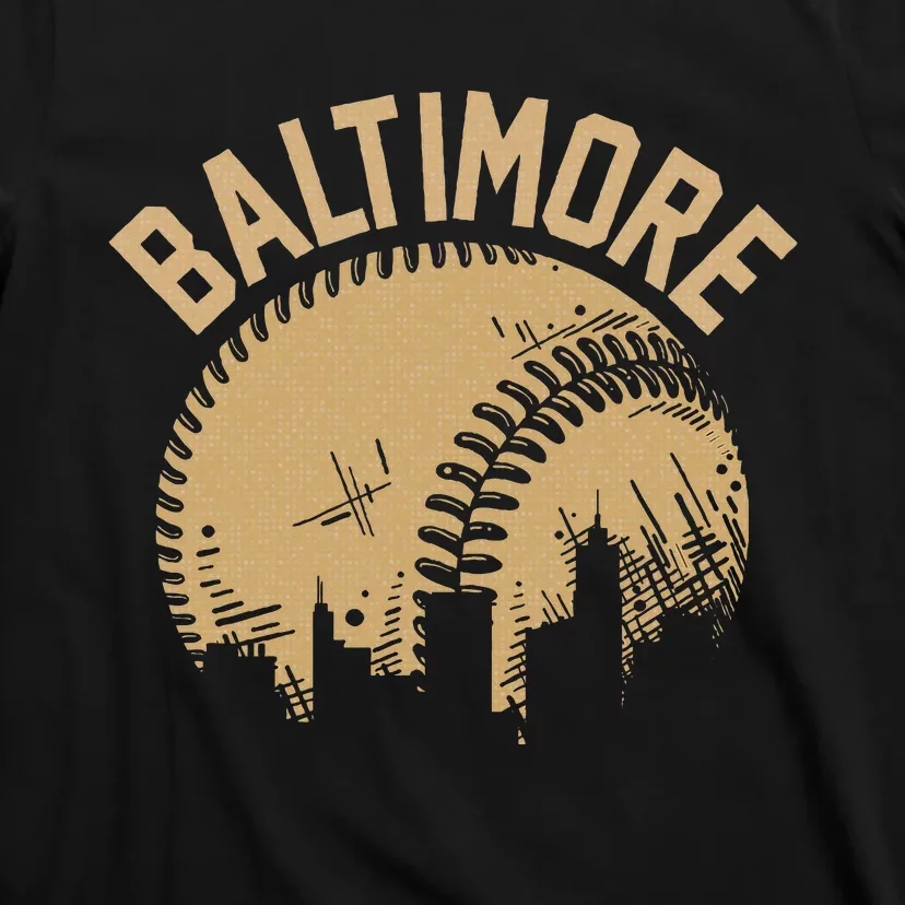 Baltimore Baseball Skyline Maryland Player Coach Fan T-Shirt