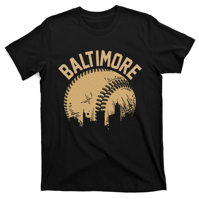 Baltimore Baseball Skyline Maryland Player Coach Fan T-Shirt