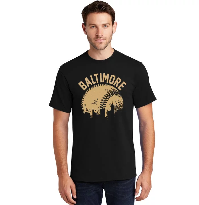 Baltimore Baseball Skyline Maryland Player Coach Fan Tall T-Shirt