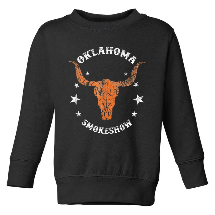 Boho Bull Skull Cow Oklahoma Smokeshow Western Country Toddler Sweatshirt