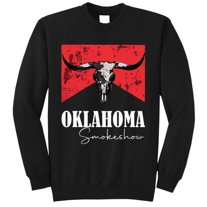 Boho Bull Skull Cow Oklahoma Smokeshow Western Country Tall Sweatshirt