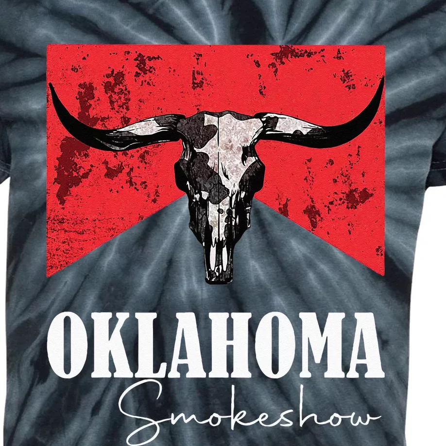 Boho Bull Skull Cow Oklahoma Smokeshow Western Country Kids Tie-Dye T-Shirt