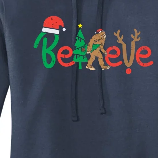 Believe Bigfoot Sasquatch Santa Reindeer Christmas Tree Gift Great Gift Women's Pullover Hoodie