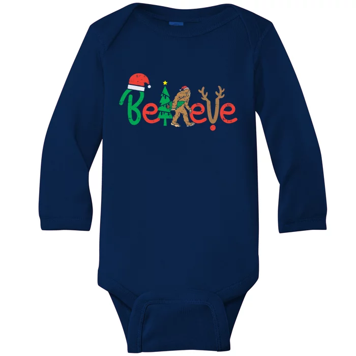 Believe Bigfoot Sasquatch Santa Reindeer Christmas Tree Gift Great Gift Baby Long Sleeve Bodysuit