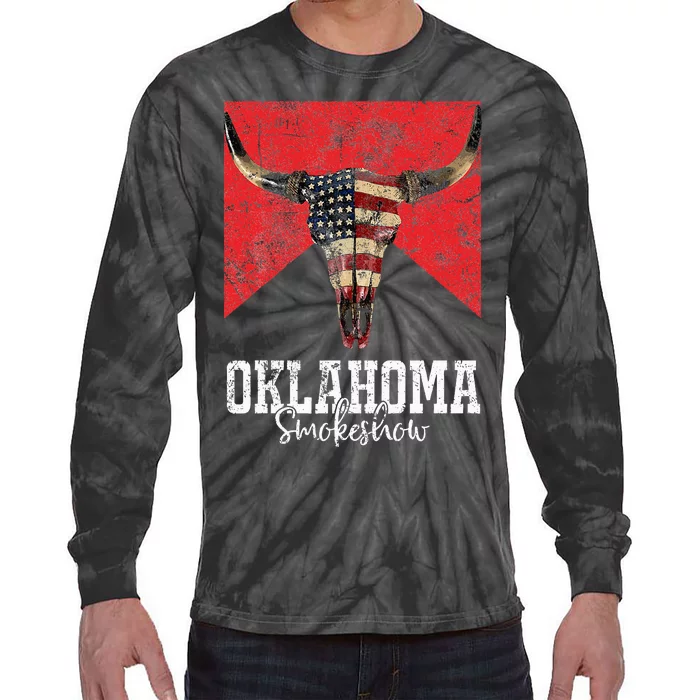 Boho Bull Skull Cow Oklahoma Smokeshow Western Country Tie-Dye Long Sleeve Shirt