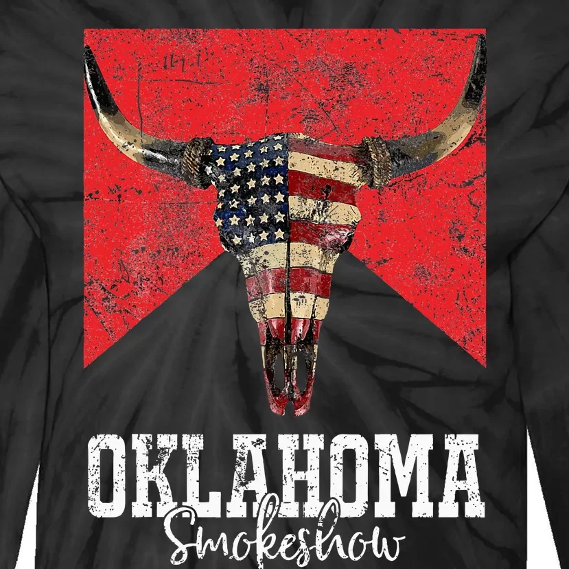 Boho Bull Skull Cow Oklahoma Smokeshow Western Country Tie-Dye Long Sleeve Shirt