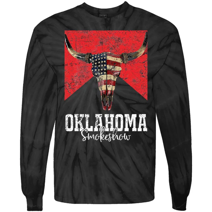 Boho Bull Skull Cow Oklahoma Smokeshow Western Country Tie-Dye Long Sleeve Shirt