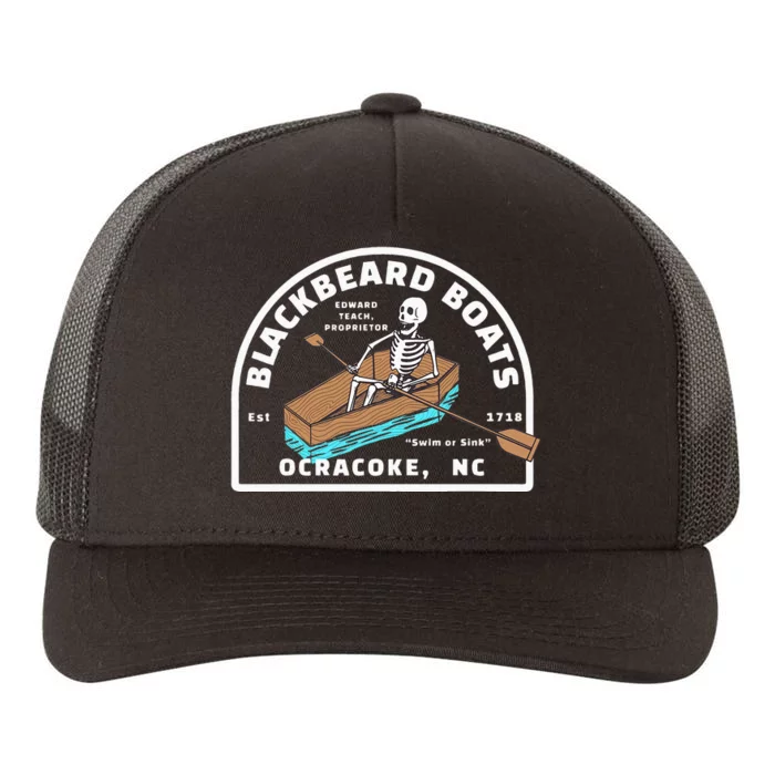 Blackbeard Boat Skeleton Coffin Pirates Ocracoke NC Yupoong Adult 5-Panel Trucker Hat