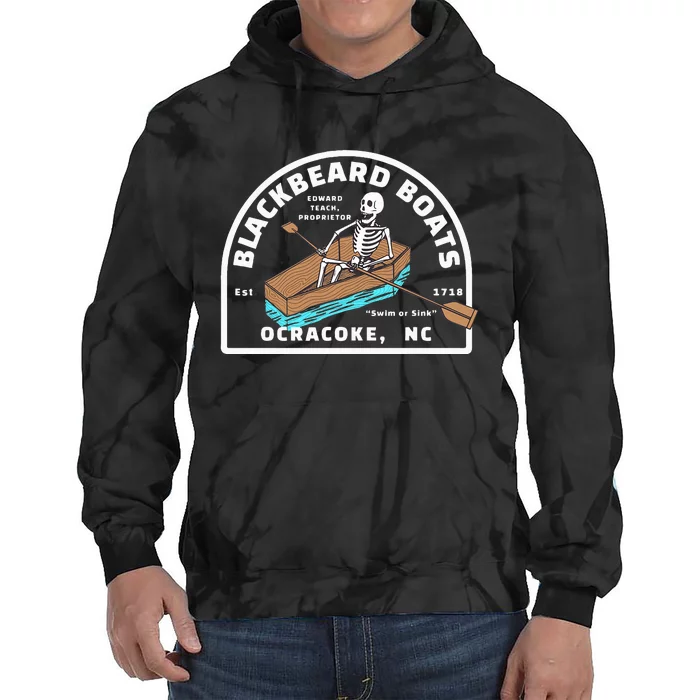 Blackbeard Boat Skeleton Coffin Pirates Ocracoke NC Tie Dye Hoodie