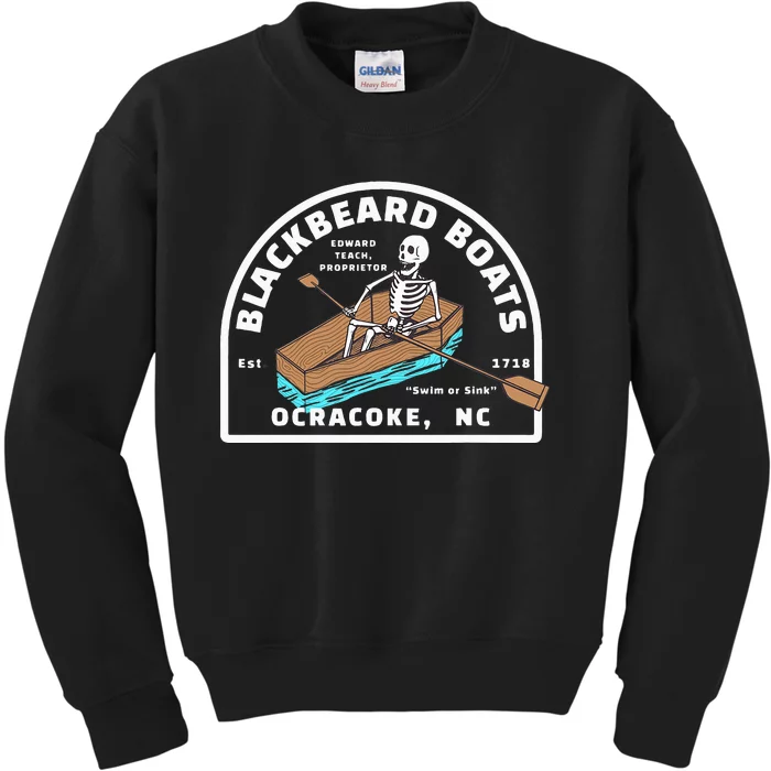 Blackbeard Boat Skeleton Coffin Pirates Ocracoke NC Kids Sweatshirt