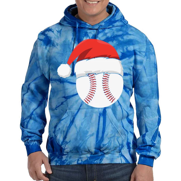 Baseball Ball Santa Hat Xmas Christmas Catcher Pitcher Gift Tie Dye Hoodie