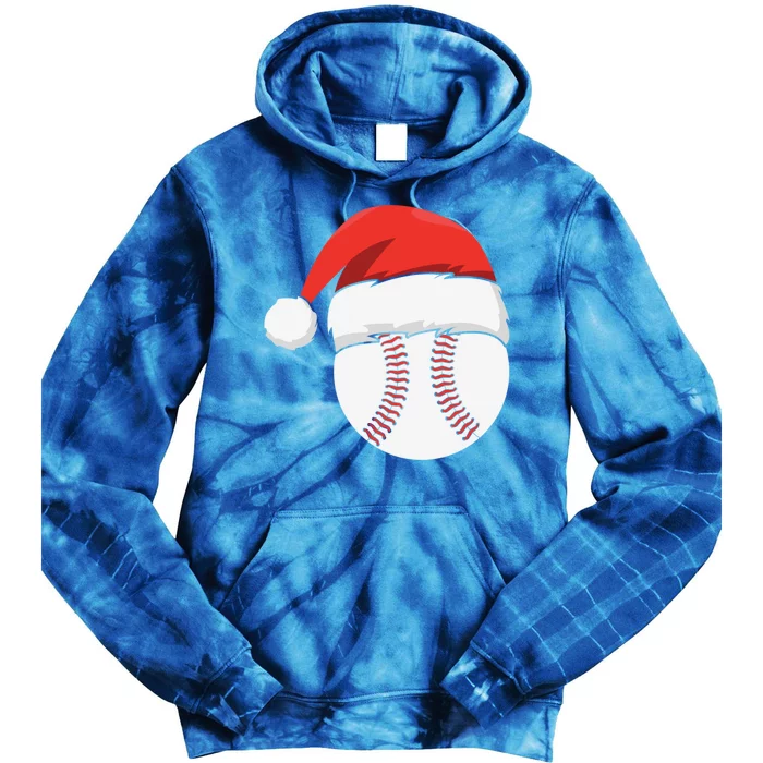 Baseball Ball Santa Hat Xmas Christmas Catcher Pitcher Gift Tie Dye Hoodie