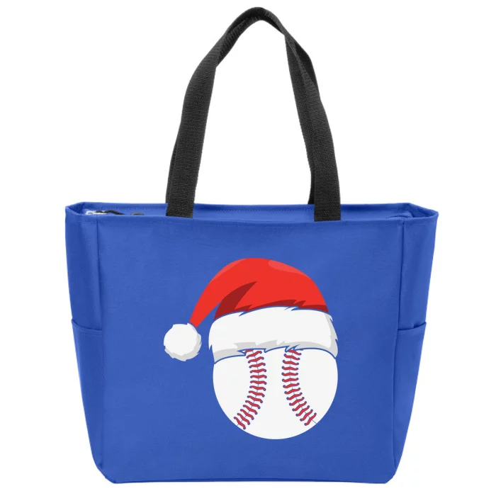 Baseball Ball Santa Hat Xmas Christmas Catcher Pitcher Gift Zip Tote Bag