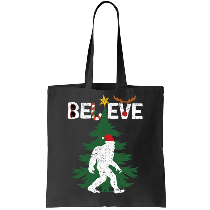 Believe Bigfoot Sasquatch Yeti Santa Hat Christmas Pajamas Tote Bag