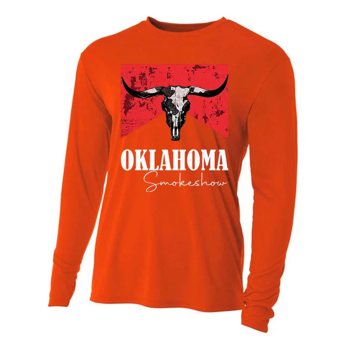 Boho Bull Skull Cow Oklahoma Smokeshow Western Country Cooling Performance Long Sleeve Crew