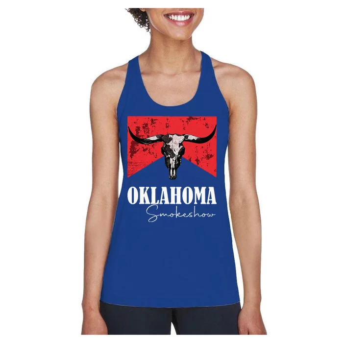 Boho Bull Skull Cow Oklahoma Smokeshow Western Country Women's Racerback Tank