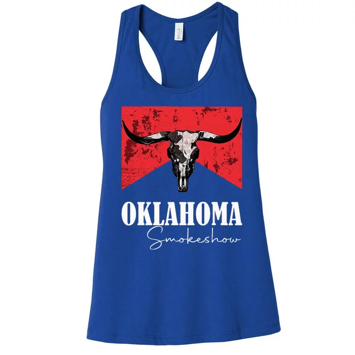 Boho Bull Skull Cow Oklahoma Smokeshow Western Country Women's Racerback Tank