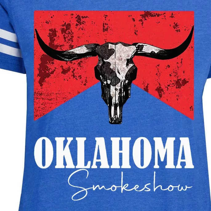 Boho Bull Skull Cow Oklahoma Smokeshow Western Country Enza Ladies Jersey Football T-Shirt