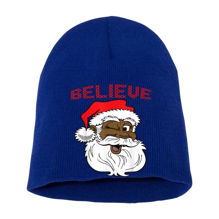 Black Believe Santa Claus Gift Great Gift Fun African American Santa Short Acrylic Beanie