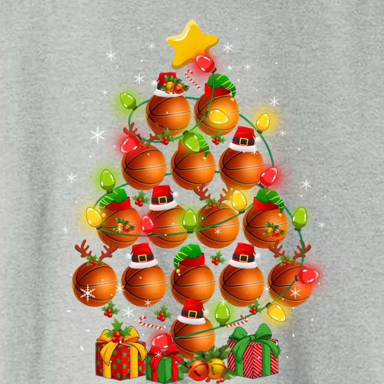 Basketball Balls Santa Claus And Elf Hat Christmas Tree Lights Gift Women's Crop Top Tee