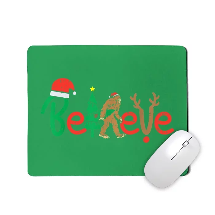 Believe Bigfoot Sasquatch Santa Reindeer Christmas Tree Mousepad