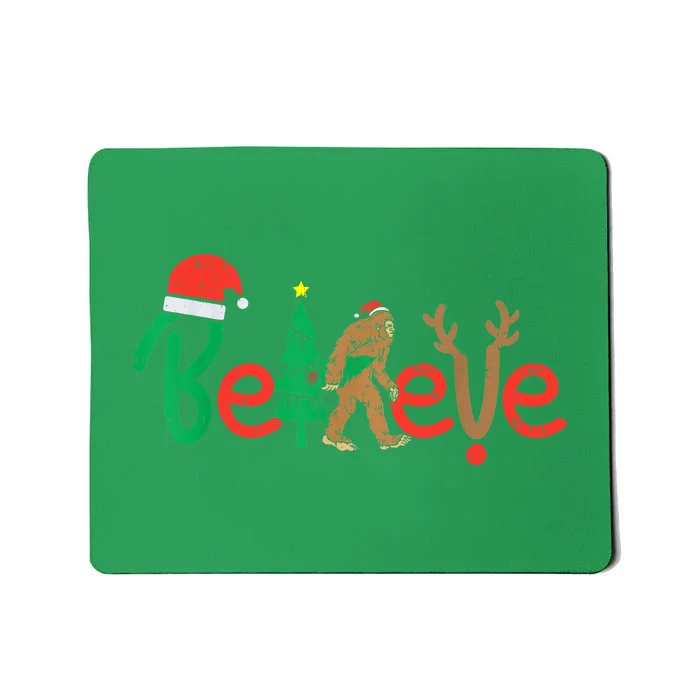 Believe Bigfoot Sasquatch Santa Reindeer Christmas Tree Mousepad