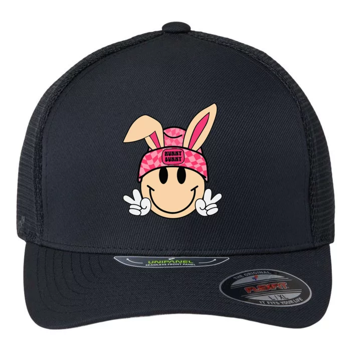 Bunny Beanie Smile Face Groovy Easter Flexfit Unipanel Trucker Cap