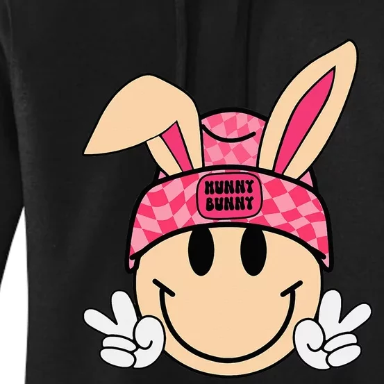 Bunny Beanie Smile Face Groovy Easter Women's Pullover Hoodie