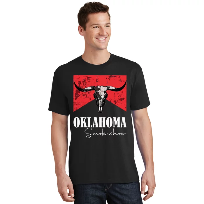 Boho Bull Skull Cow Oklahoma Smokeshow Western Countr T-Shirt