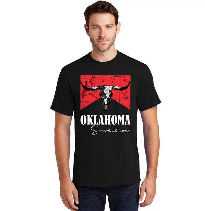 Boho Bull Skull Cow Oklahoma Smokeshow Western Countr Tall T-Shirt