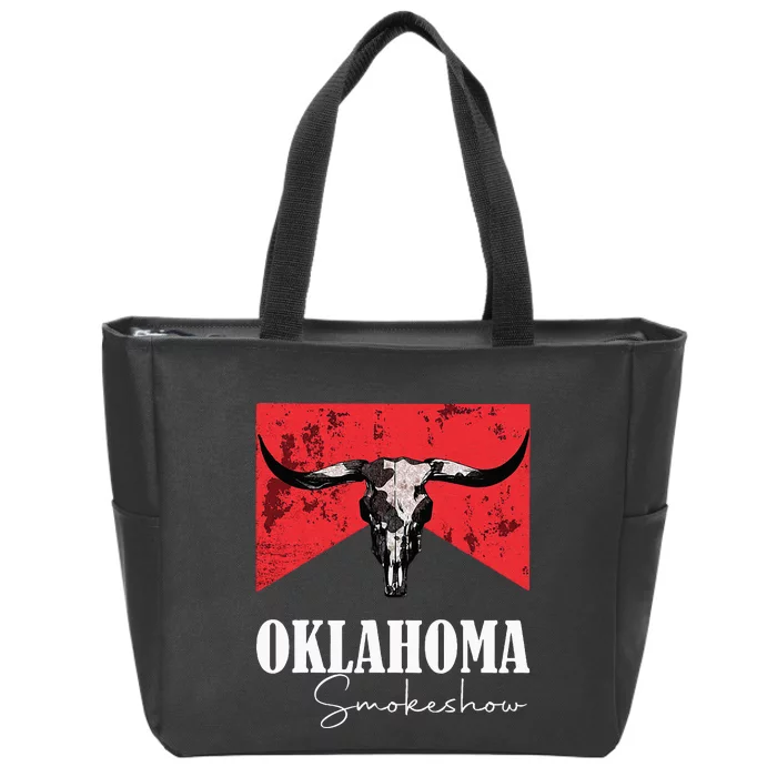 Boho Bull Skull Cow Oklahoma Smokeshow Western Countr Zip Tote Bag