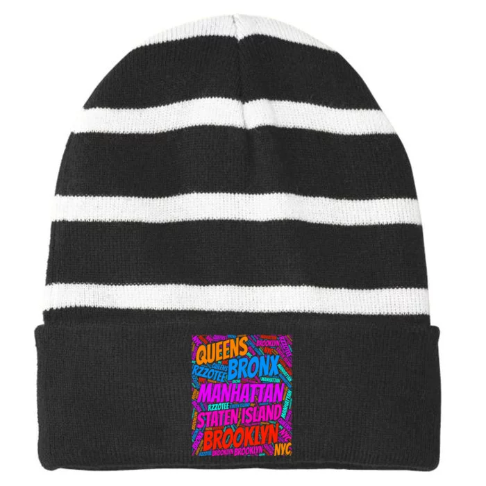 Brooklyn Bronx Staten Island Queens Manhattan New York Striped Beanie with Solid Band