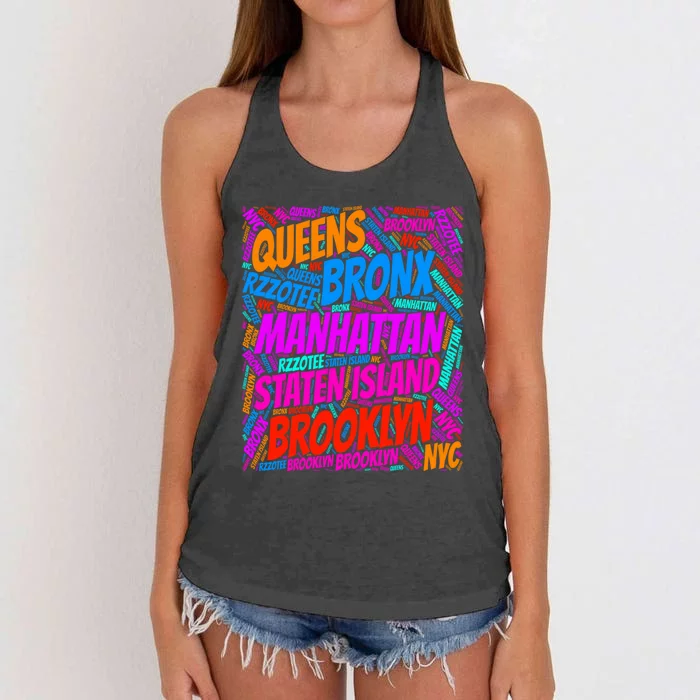 Brooklyn Bronx Staten Island Queens Manhattan New York Women's Knotted Racerback Tank