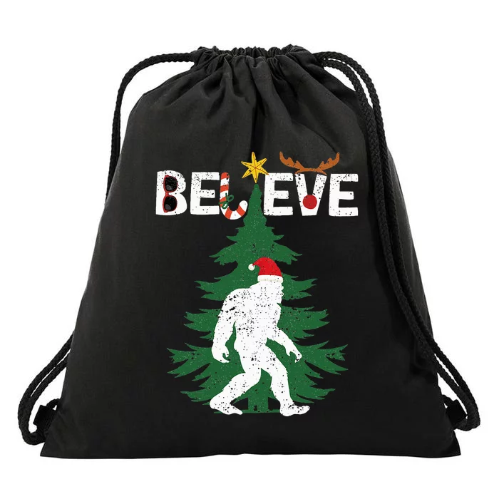 Believe Bigfoot Sasquatch Yeti Santa Hat Christmas Pajamas Drawstring Bag