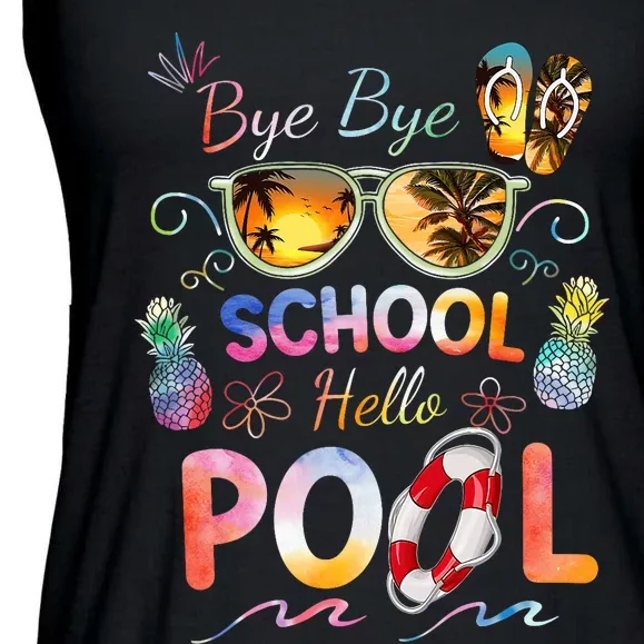 Bye Bye School Hello Pool Funny Summer Vacation Pool School Ladies Essential Flowy Tank