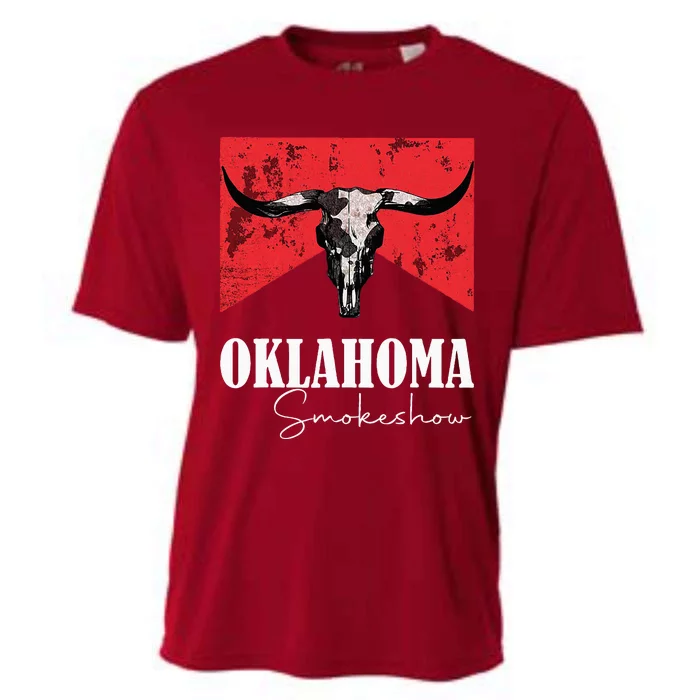 Boho Bull Skull Cow Oklahoma Smokeshow Western Country Cooling Performance Crew T-Shirt