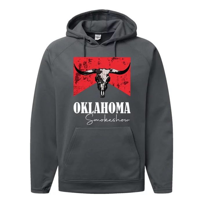 Boho Bull Skull Cow Oklahoma Smokeshow Western Country Performance Fleece Hoodie