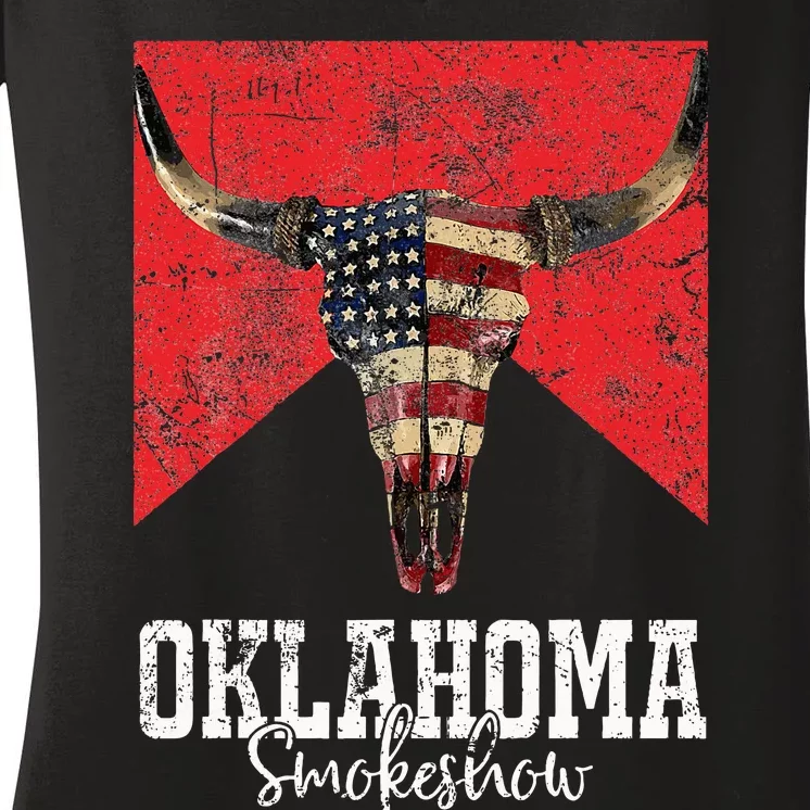 Boho Bull Skull Cow Oklahoma Smokeshow Western Country Women's V-Neck T-Shirt