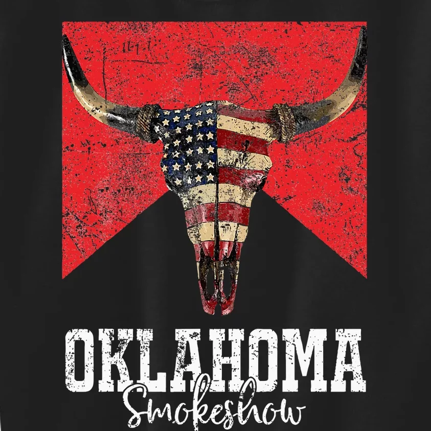 Boho Bull Skull Cow Oklahoma Smokeshow Western Country Kids Sweatshirt