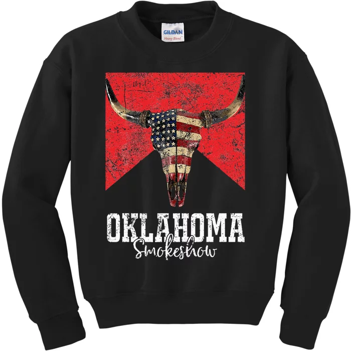 Boho Bull Skull Cow Oklahoma Smokeshow Western Country Kids Sweatshirt